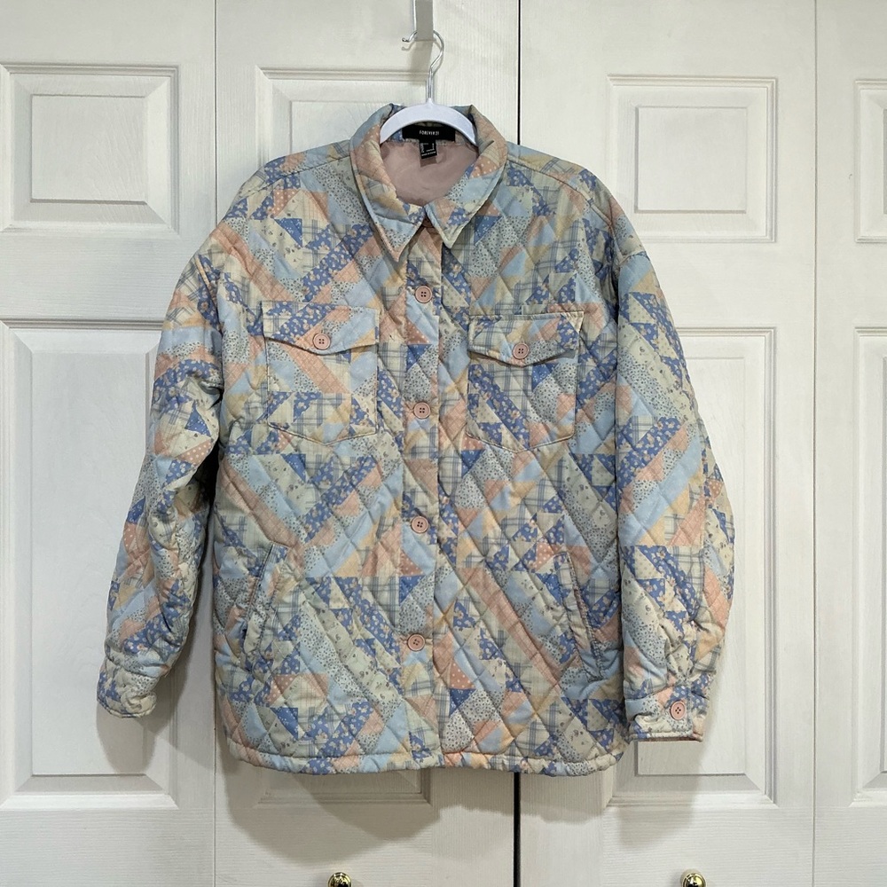 🖤 Forever 21 Quilted Texture Jacket with Pastel Patchwork Design Lined - Large